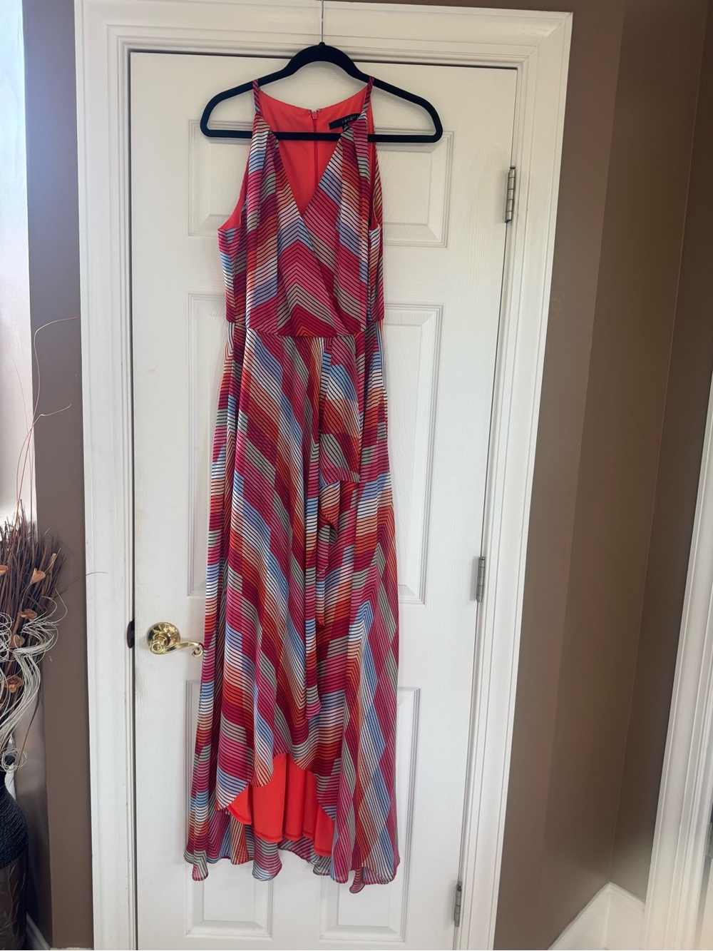 Signature by Sangria Red Multi-Stripe High-Low Maxi Dress